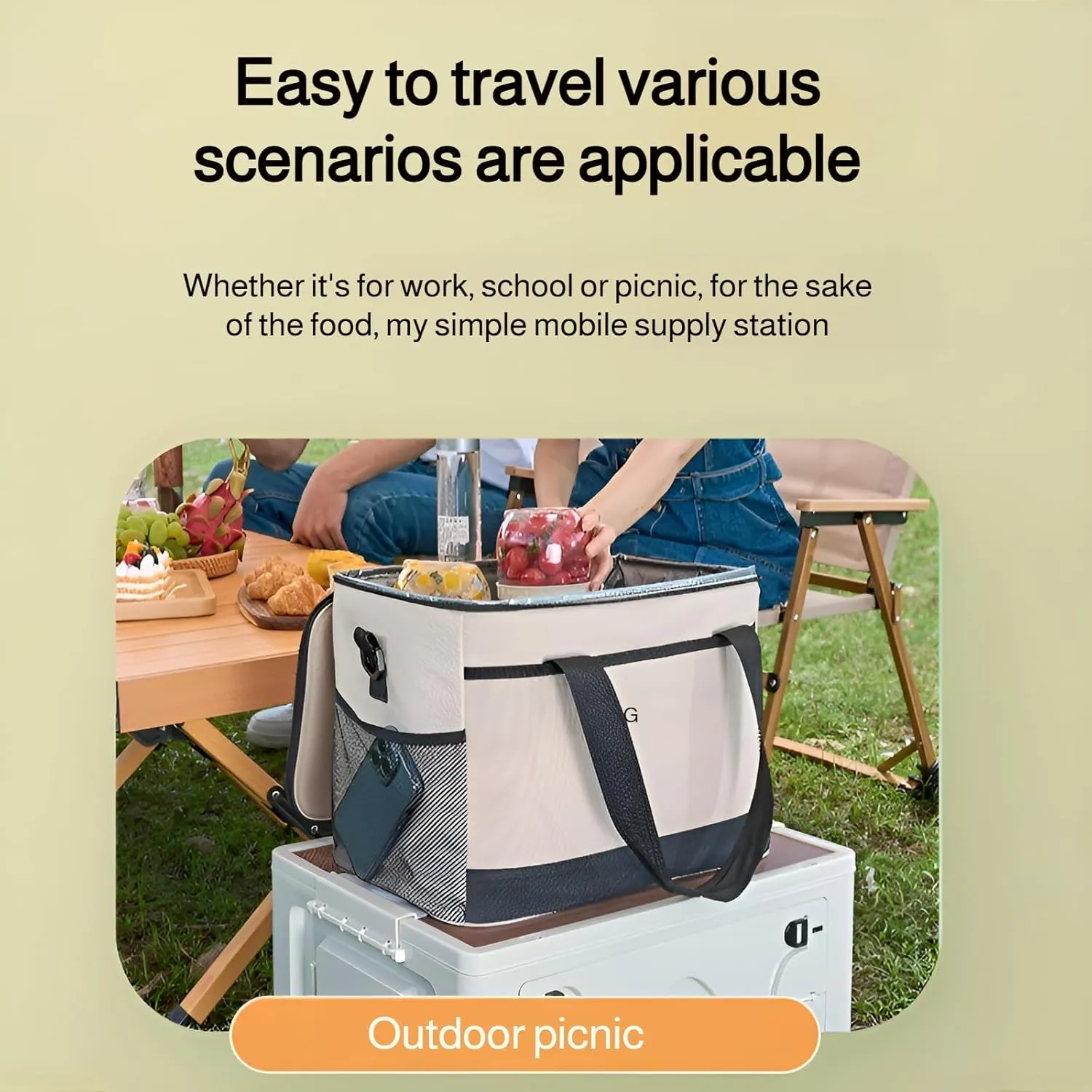 [Ellniges]【Outdoor Cooler Bag】 Portable Insulated Lunch Box for Camping & Picnic, 18L/30L Lightweight Thermal Food Delivery Bag with Waterproof Layer, 4-6Hrs Ness, Handheld/Shoulder Carry for Saud