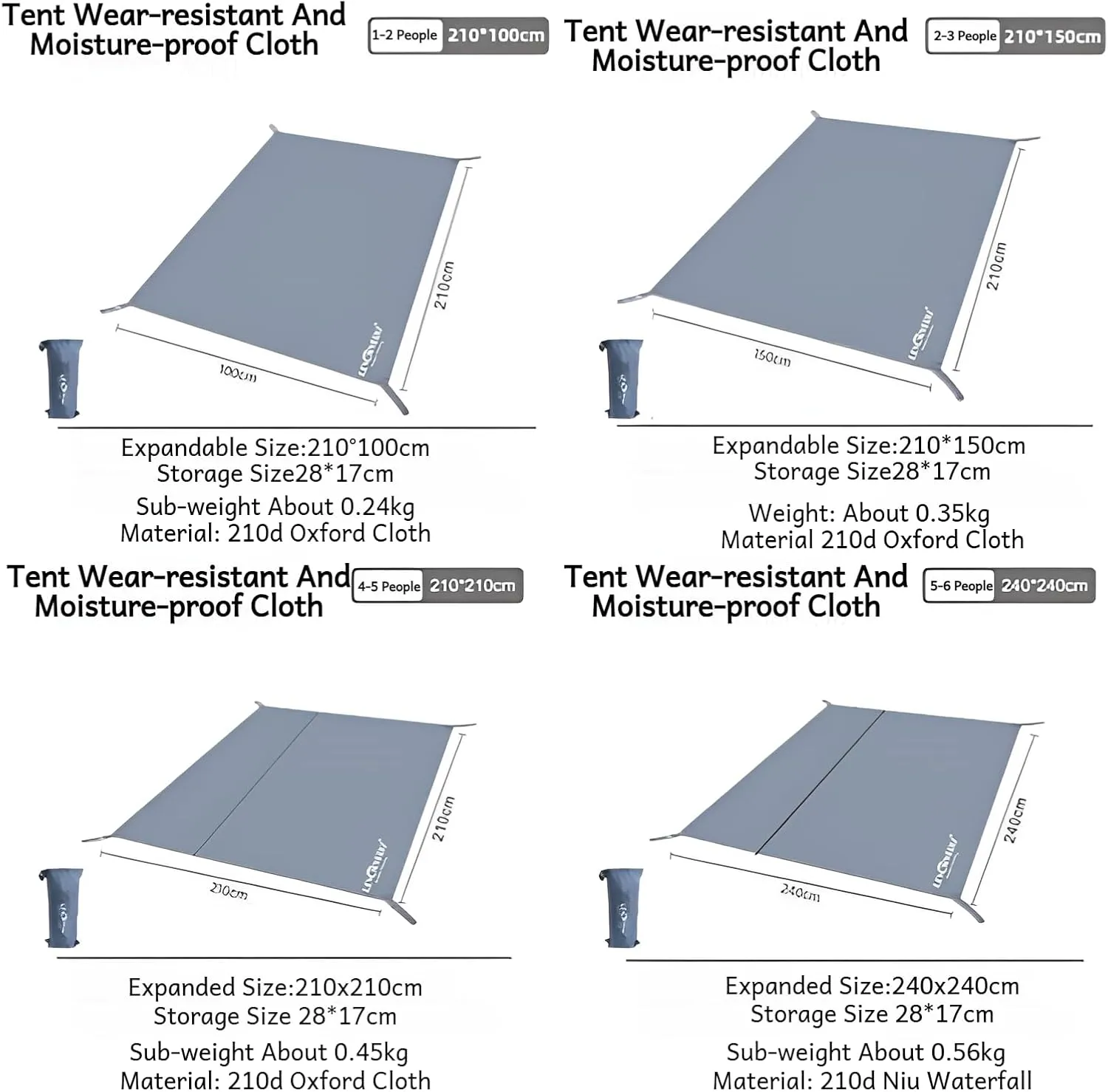 [Ellniges]【Waterproof Cam Ground Sheet】 Ox Ch Ouoor Mat –, Portable, Multi-Functional for Picnics & Cam, 210D Rip- Design, sy Setup with nforced Corners