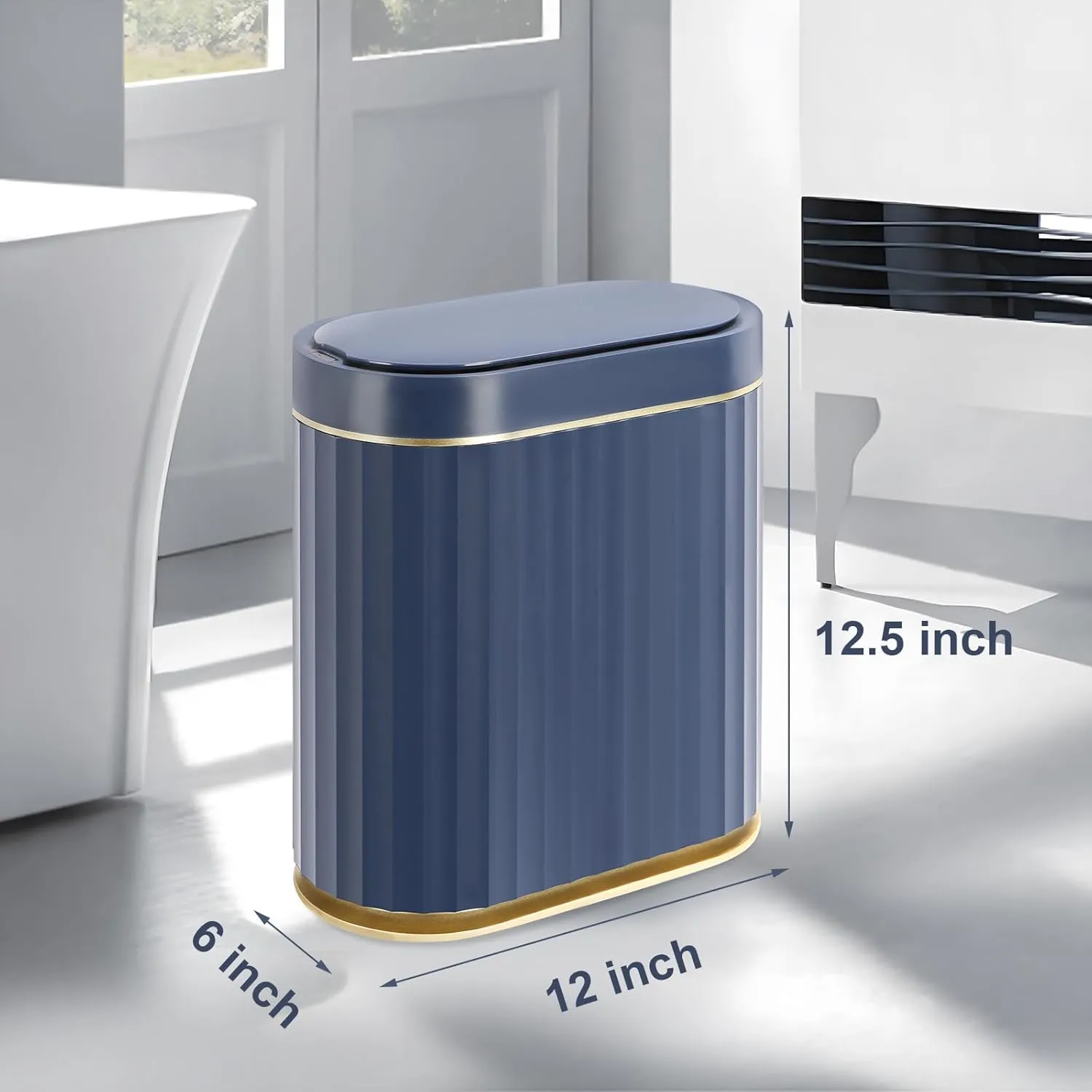 ELPHECO 2 Gallon Sensor Trash Can - 7.5L Waterproof Motion Sensor Trash Can, Automatic Bathroom Trash Bin, Slim Garbage Can, Bathroom, Office, Bedroom, Midnight Blue