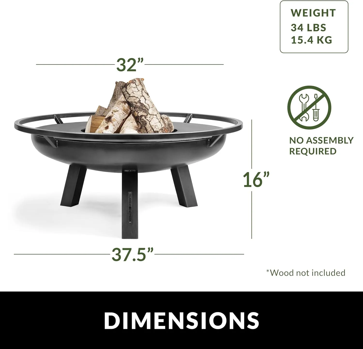 Ember 32" Handcrafted Cooking Fire Pit, Cooking Grill Plate Attachment and Cover Lid Attachment for Wood Burning for Backyard Grilling Campfire for Camping, Outdoor Steel, Good Directions Firepit