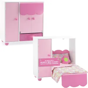Emily Rose 18 inch Doll Pink Murphy Bed & Bedding Furniture Closet Combo with 5 Hangers & Clothes Accessories Storage Bin | Mom's Choice Award Winner | USA Business