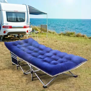 Emossie Camping Sleeping Cot for Adults Kids with Double-Sided 4in Extra Thick Mattress, Portable Folding Camp Sleep Cots Beds, XL-75x28in, Blue