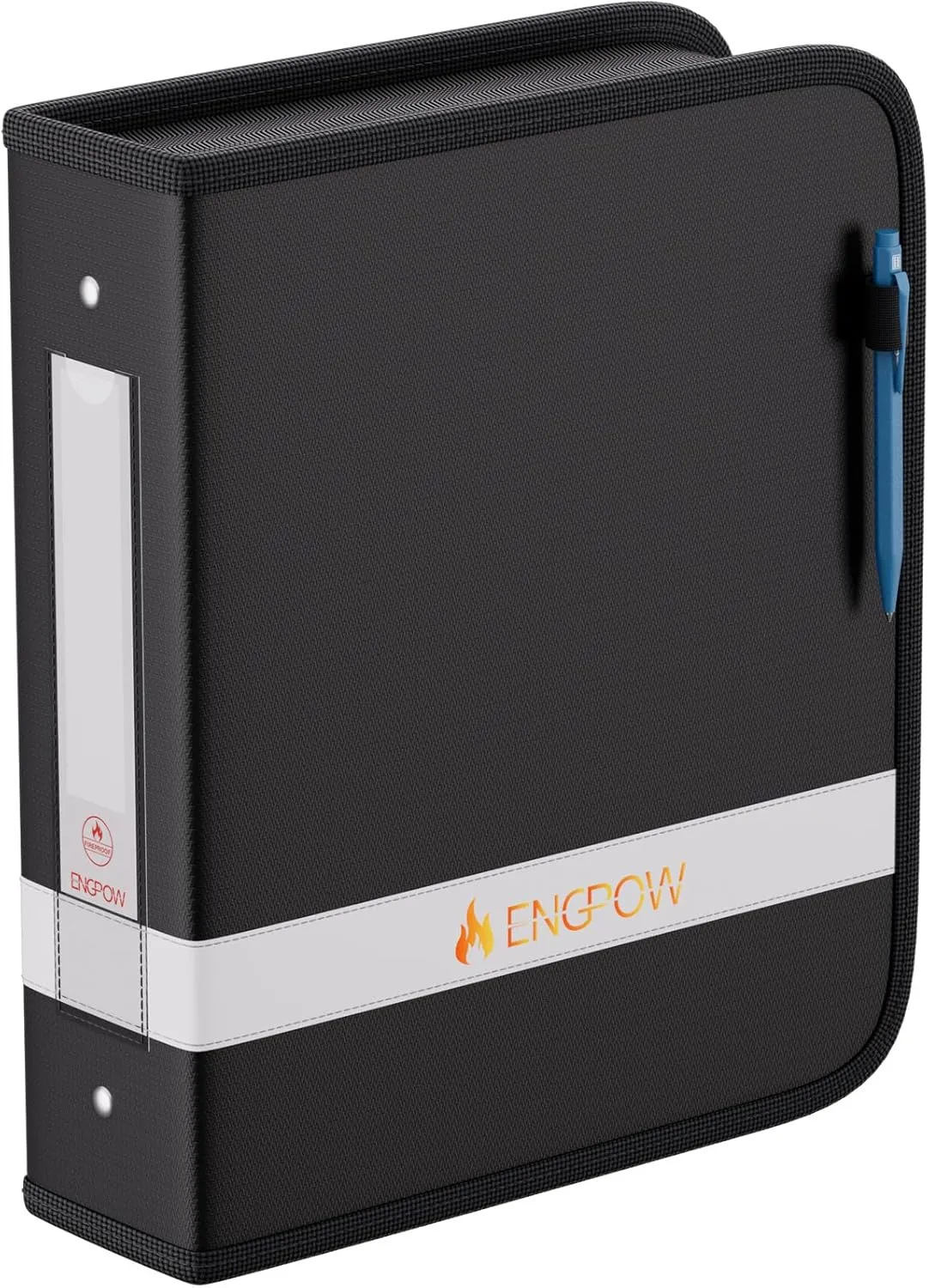 ENGPOW 3 Ring Binder,Fireproof 2 Inch D Ring Binder with Zipper,Holds 500 Sheets,Non-Stick,PVC-Free,Compatible with Clear Sheet Protectors,Portable School Office Home Safe Storage for Paper,Black