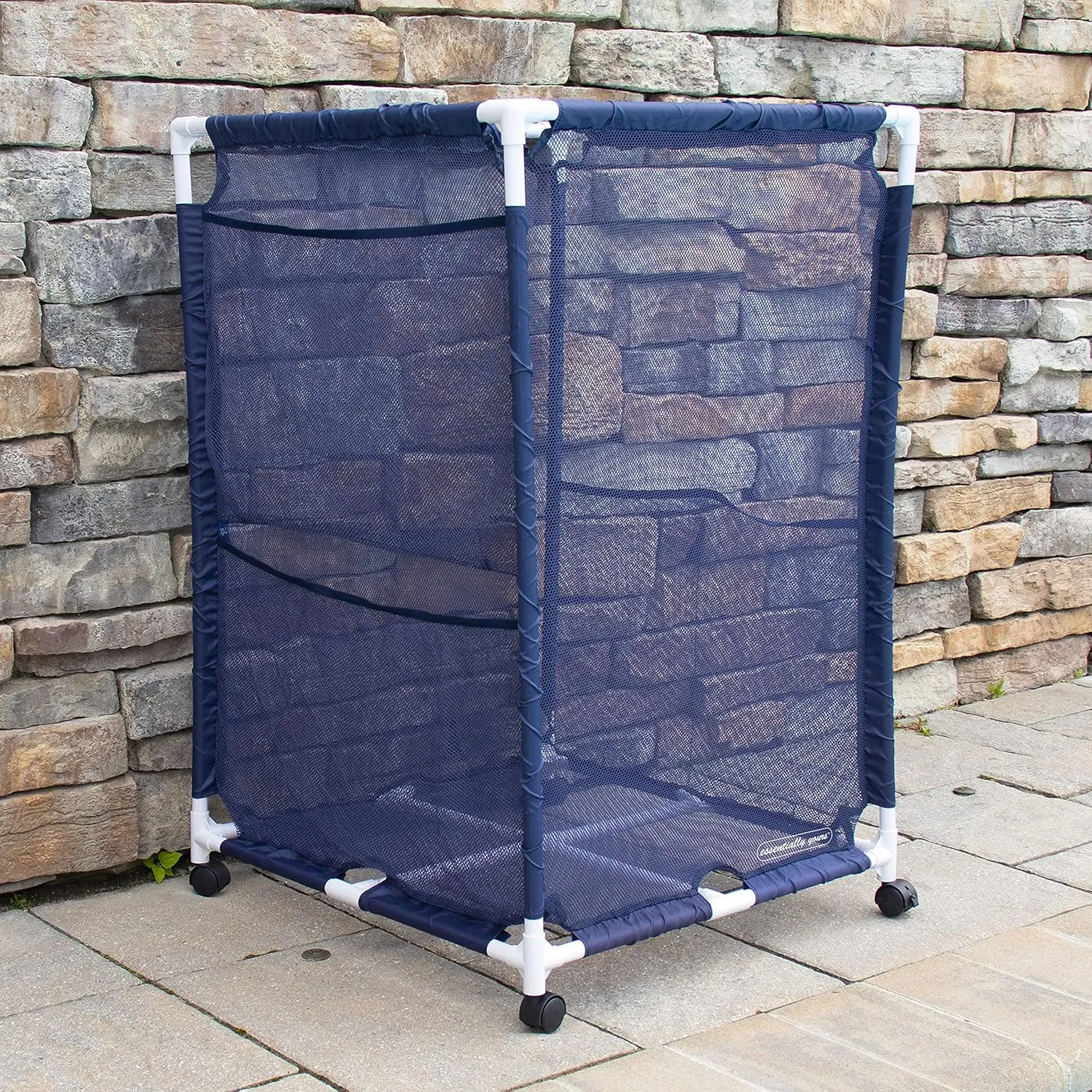 Essentially Yours Rolling Pool Storage Organizer Bin, Medium, (25.4" W x 25.4" L x 40" H), Blue/White Style 417227