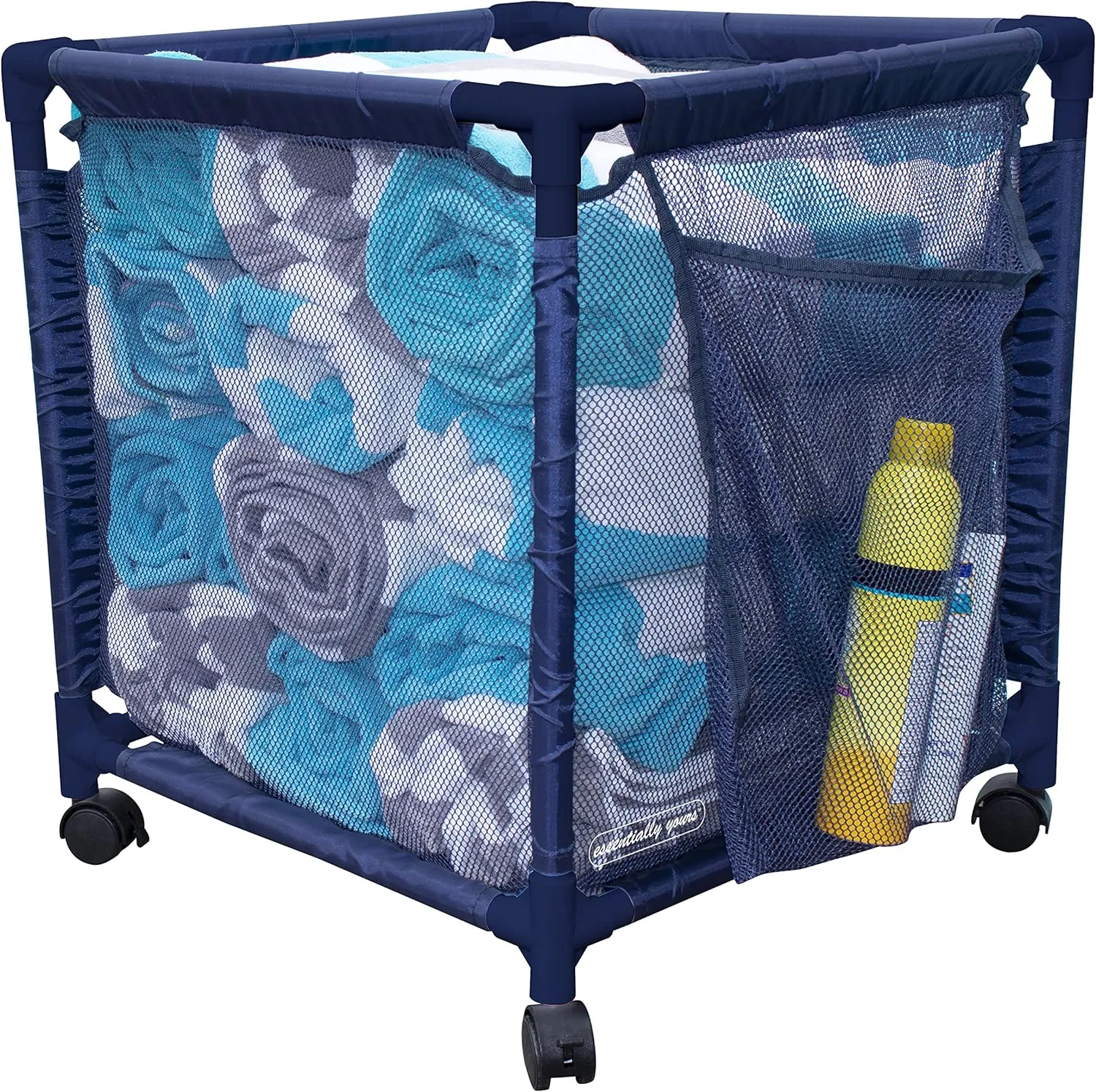 Essentially Yours Rolling Pool Storage Small Organizer Bin, (18" W x 18" L x 20" H), Blue Style 417244