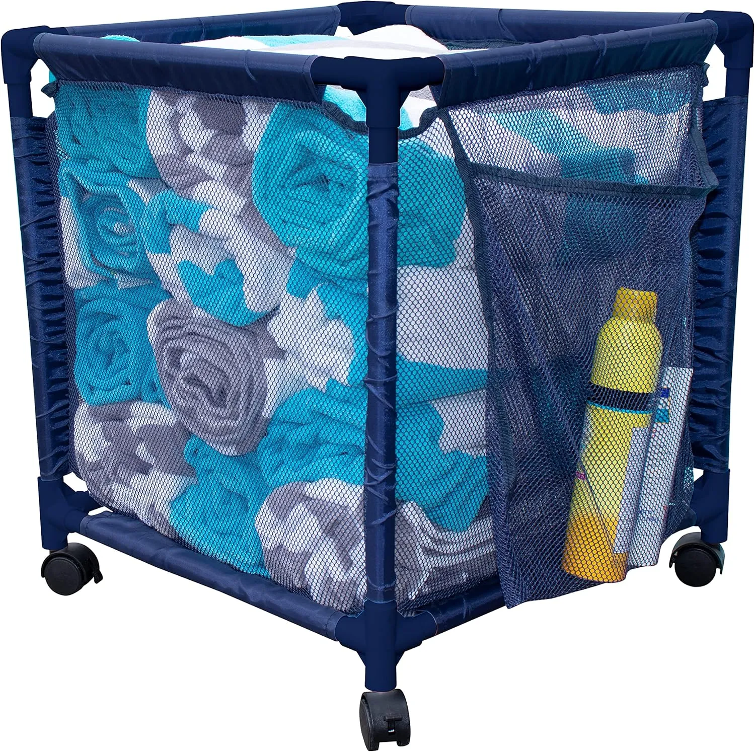 Essentially Yours Rolling Pool Storage Small Organizer Bin, (18" W x 18" L x 20" H), Blue Style 417244
