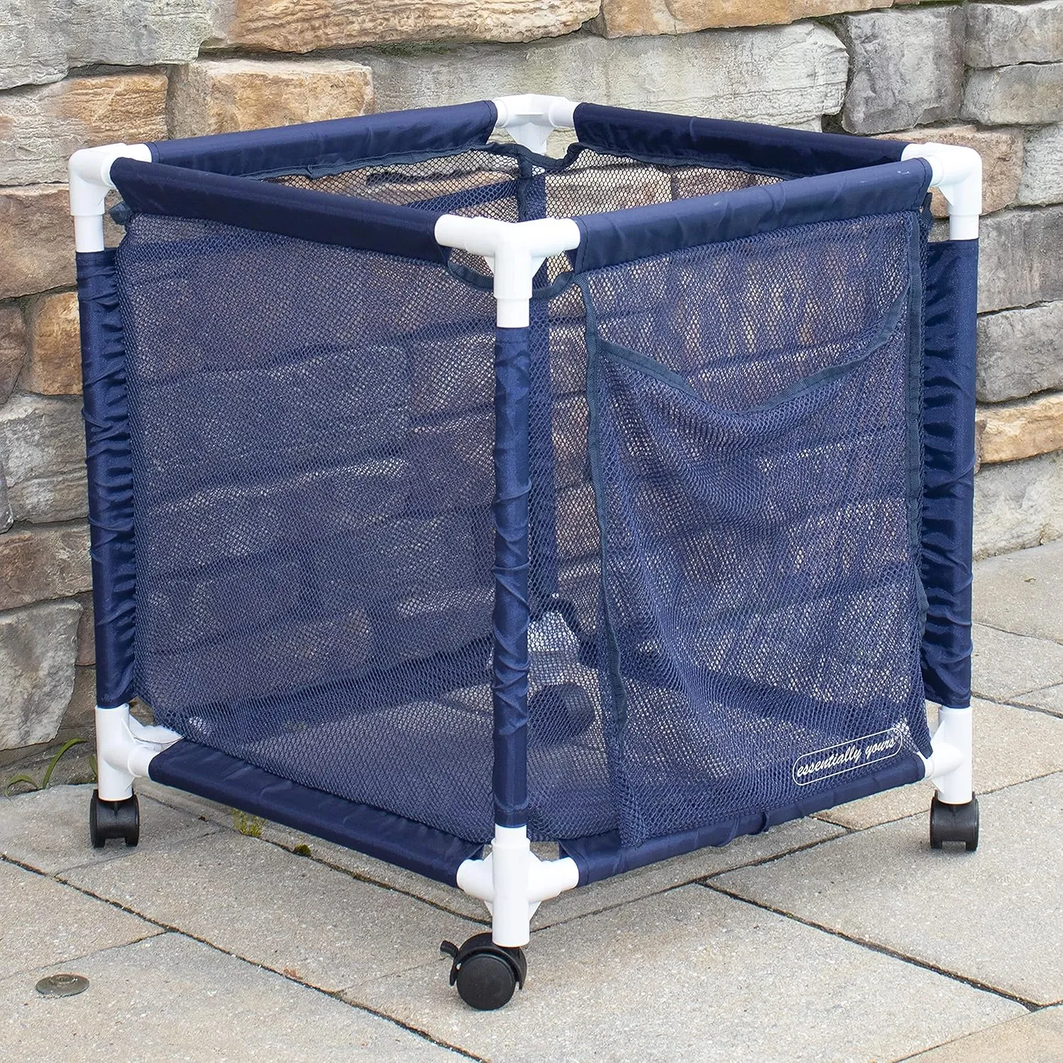 Essentially Yours Rolling Pool Storage Small Organizer Bin, (18" W x 18" L x 20" H), Blue/White Style 417244