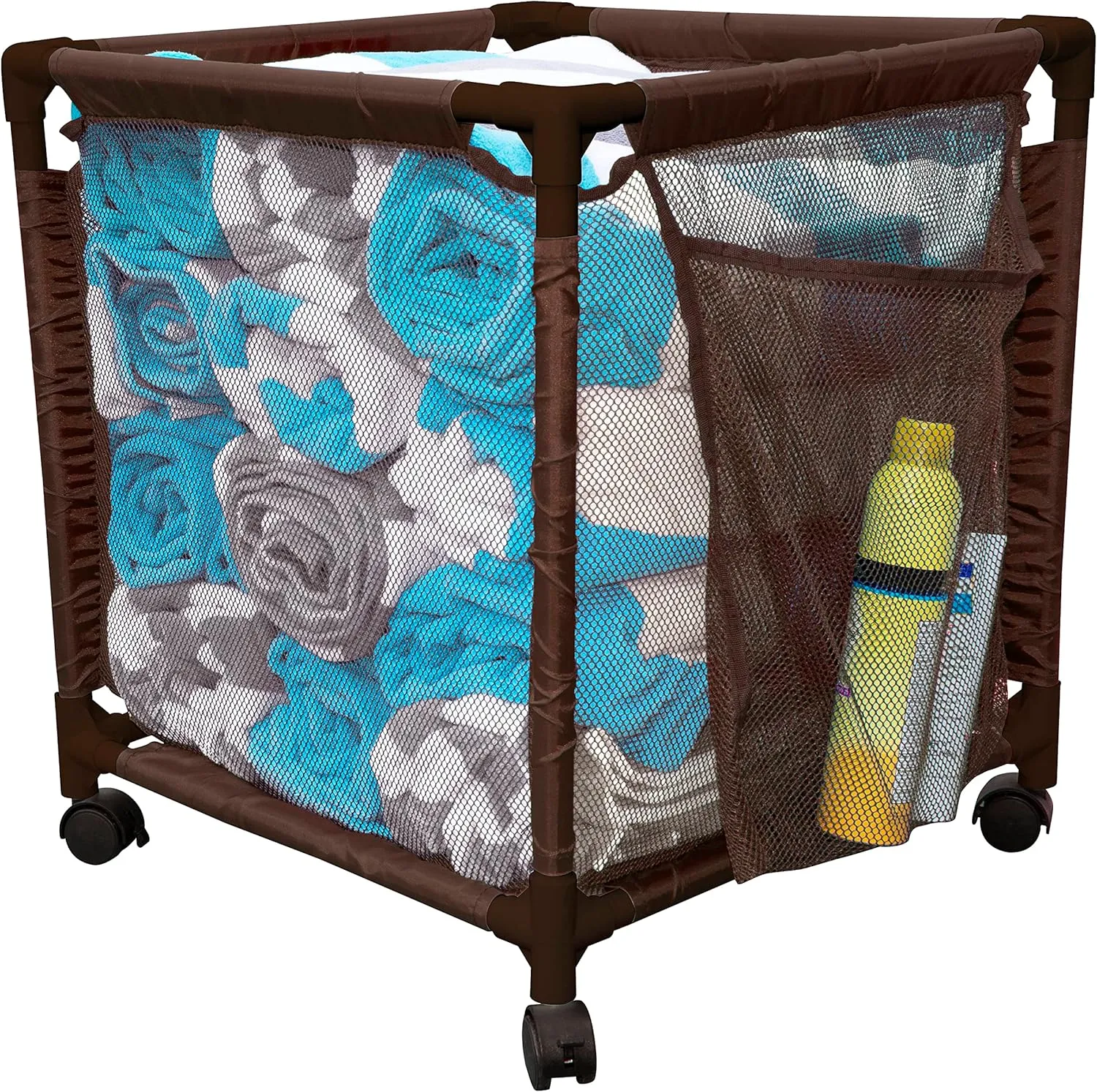 Essentially Yours Rolling Pool Storage Small Organizer Bin, (18" W x 18" L x 20" H), Brown Style 417244