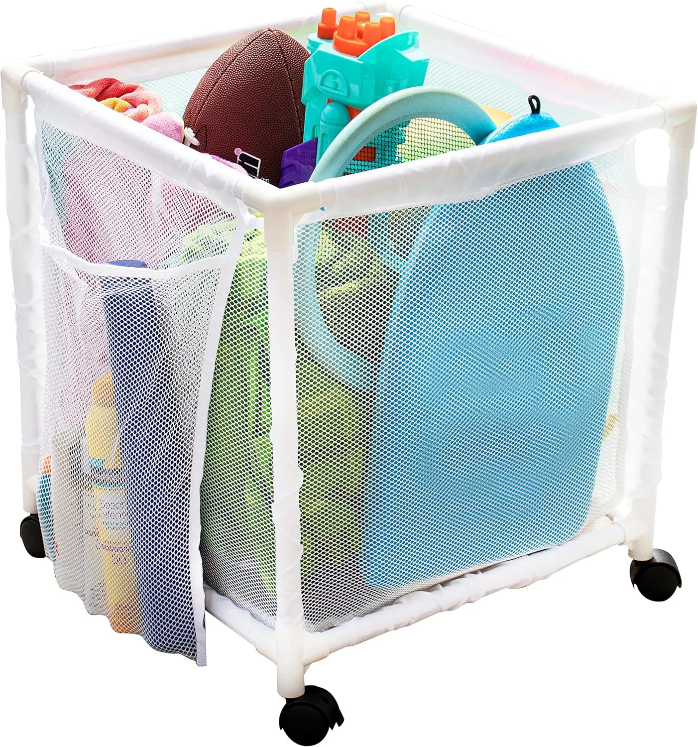 Essentially Yours Rolling Pool Storage Small Organizer Bin, (18" W x 18" L x 20" H), White Style 417244