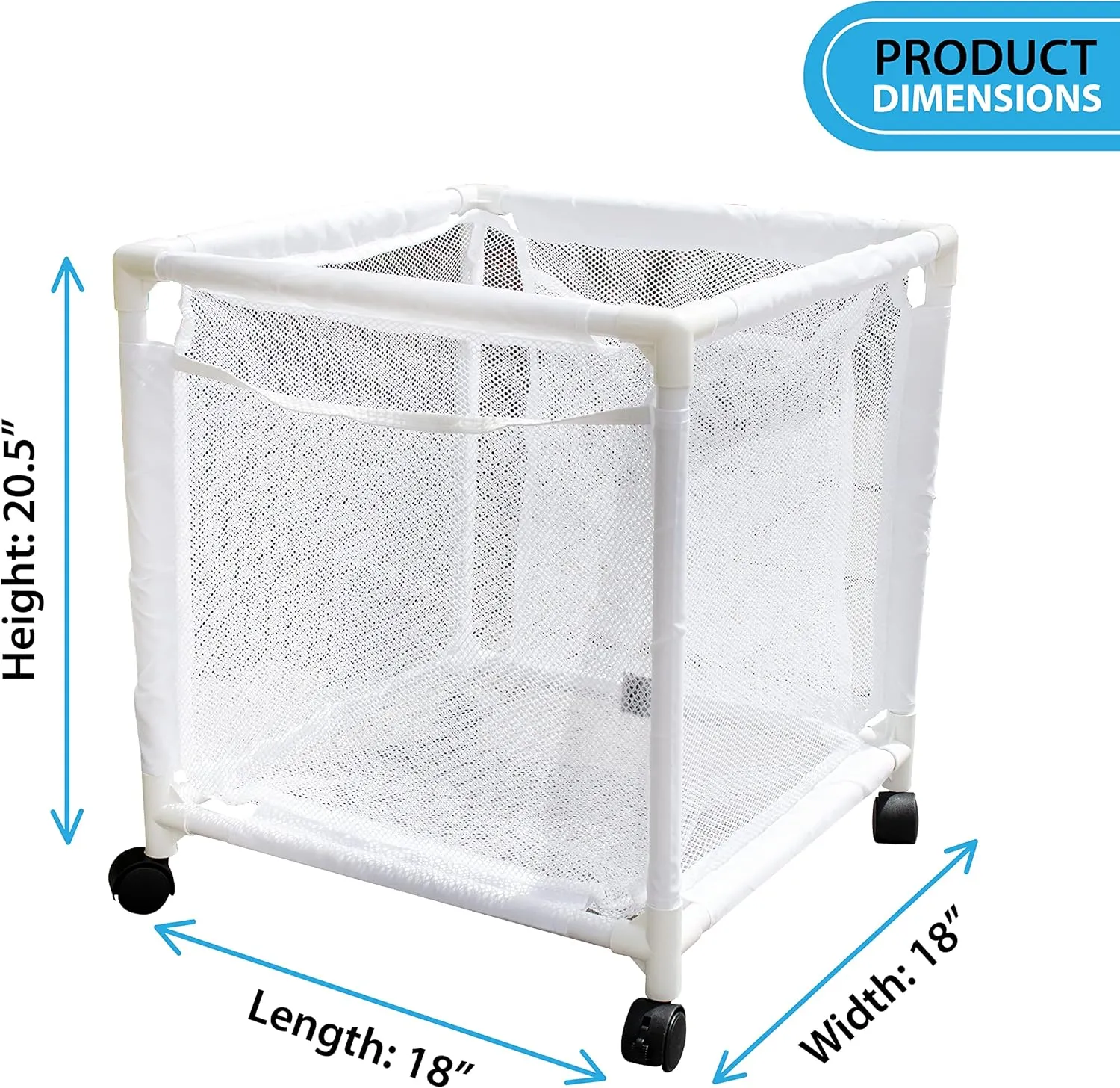 Essentially Yours Rolling Pool Storage Small Organizer Bin, (18" W x 18" L x 20" H), White Style 417244