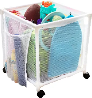 Essentially Yours Rolling Pool Storage Small Organizer Bin, (18" W x 18" L x 20" H), White Style 417244