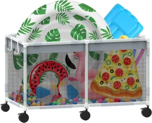 Extra Large Pool Storage Bin, 240 Gallon Pool Float Storage Organizer for Noodles, Toys, Floats and Balls, Outdoor Mesh Rolling Pool Toy Storage Organizer Bin for Swimming Equipment
