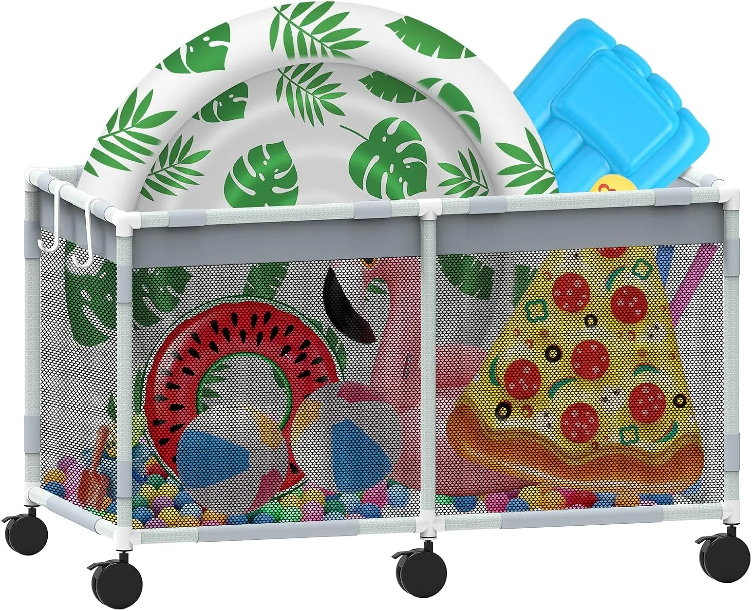 Extra Large Pool Storage Bin, 240 Gallon Pool Float Storage Organizer for Noodles, Toys, Floats and Balls, Outdoor Mesh Rolling Pool Toy Storage Organizer Bin for Swimming Equipment