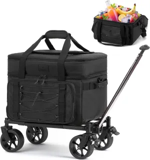 Extra Large Wheeled Portable Cooler Bag 85 Cans Double Deck Heavy Duty Rolling Insulated Cooler with All-Terrain Wheels Leakproof Tactical Soft Sided Cooler for Beach Camping Picnic Travel