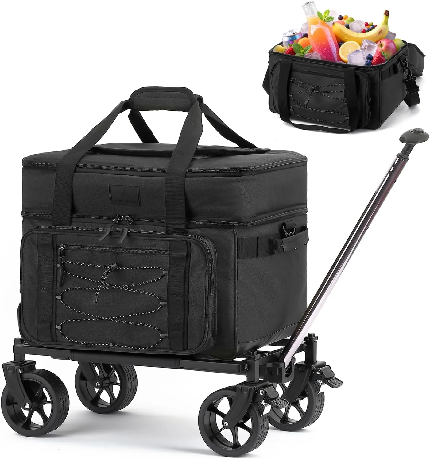 Extra Large Wheeled Portable Cooler Bag 85 Cans Double Deck Heavy Duty Rolling Insulated Cooler with All-Terrain Wheels Leakproof Tactical Soft Sided Cooler for Beach Camping Picnic Travel