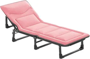 EYPKPL cots for Sleeping Folding Camping Cot 4-Position Adjustable Camping Cots with Mattress Reclining Chaise Extrawide Bed Camping Cots for Adults Stretching Freely