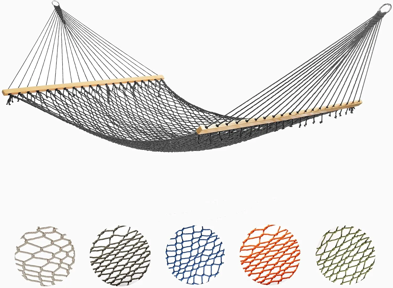 Fab Habitat 12-14 ft Adjustable Quick Dry Recycled Polyester Rope Hammock, Fade Resistant, 2 Person Indoor/Outdoor (460lbs Capacity) for Patio, Poolside, Backyard, Garden, Balcony, Miami - Charcoal