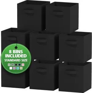 Fabric Storage Cubes for Cube Organizer - 8 Pack Heavy Duty Black Storage Bins - 11 Inch Cube Storage Bin, Use As A Clothes Storage Box In Closet, Baskets For Shelves or Cubbies Storage Organizer