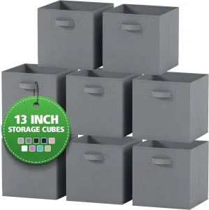 Fabric Storage Cubes for Cube Organizer - 8 Pack Heavy Duty Storage Bins - 13 Inch Cube Storage Bin, Use As A Clothes Storage Box In Closet, Baskets For Shelves or Cubbies Storage bins (Grey)