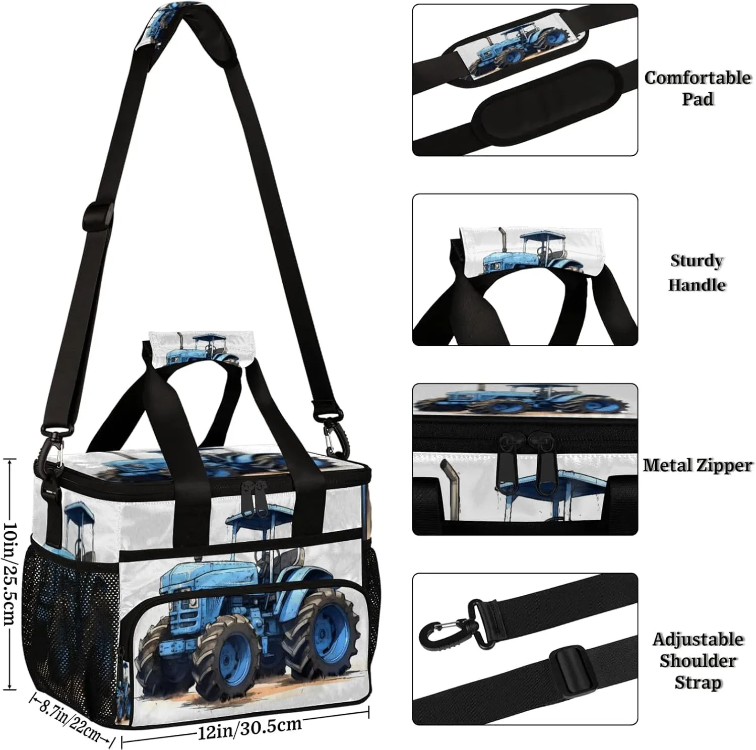 Farmland Vehicle Insulated Large Lunch Bag Lunchbox Reusable Leakproof Cooler Bags with Shoulder Strap for Adult Men Women Work Picnic