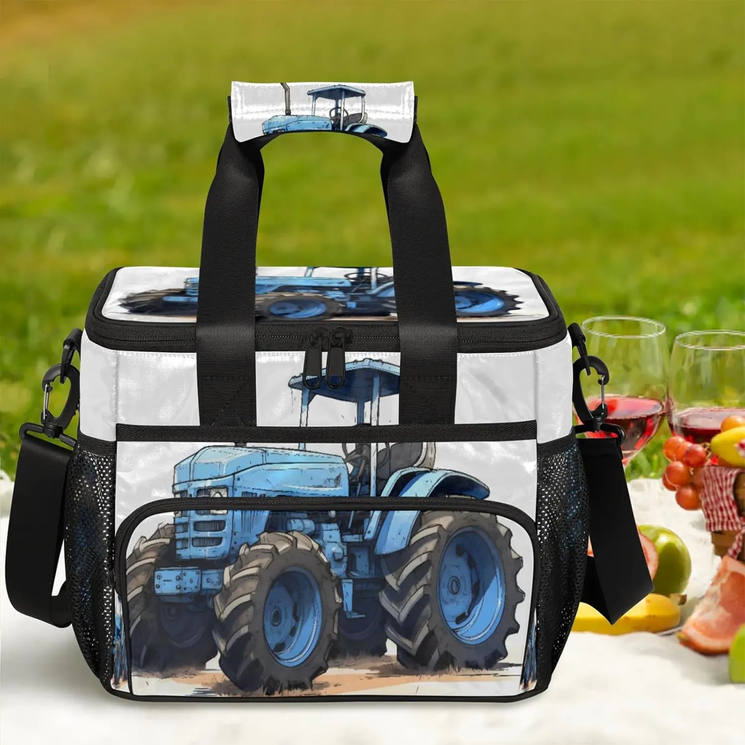 Farmland Vehicle Insulated Large Lunch Bag Lunchbox Reusable Leakproof Cooler Bags with Shoulder Strap for Adult Men Women Work Picnic