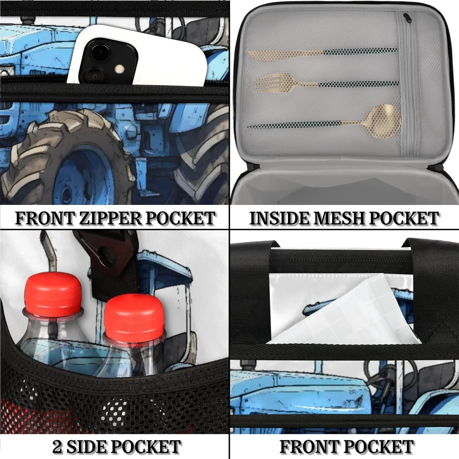 Farmland Vehicle Insulated Large Lunch Bag Lunchbox Reusable Leakproof Cooler Bags with Shoulder Strap for Adult Men Women Work Picnic