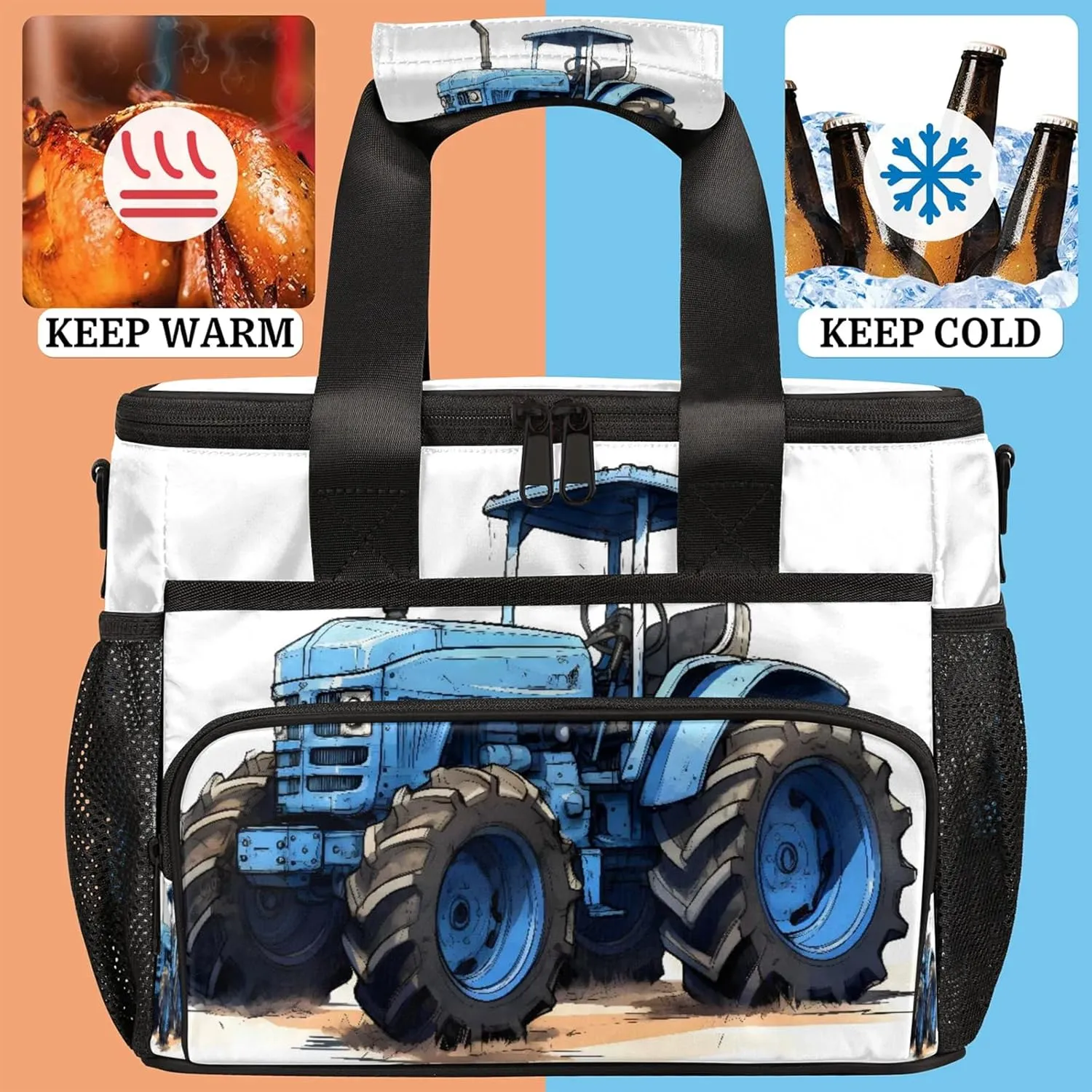 Farmland Vehicle Insulated Large Lunch Bag Lunchbox Reusable Leakproof Cooler Bags with Shoulder Strap for Adult Men Women Work Picnic