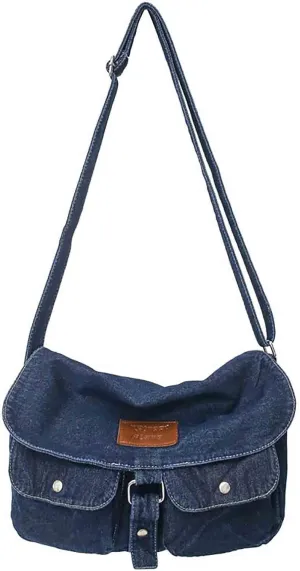 Fashion denim handbag shoulder bag large capacity retro Messenger bag bag for men and women (Denim Dark Blue)