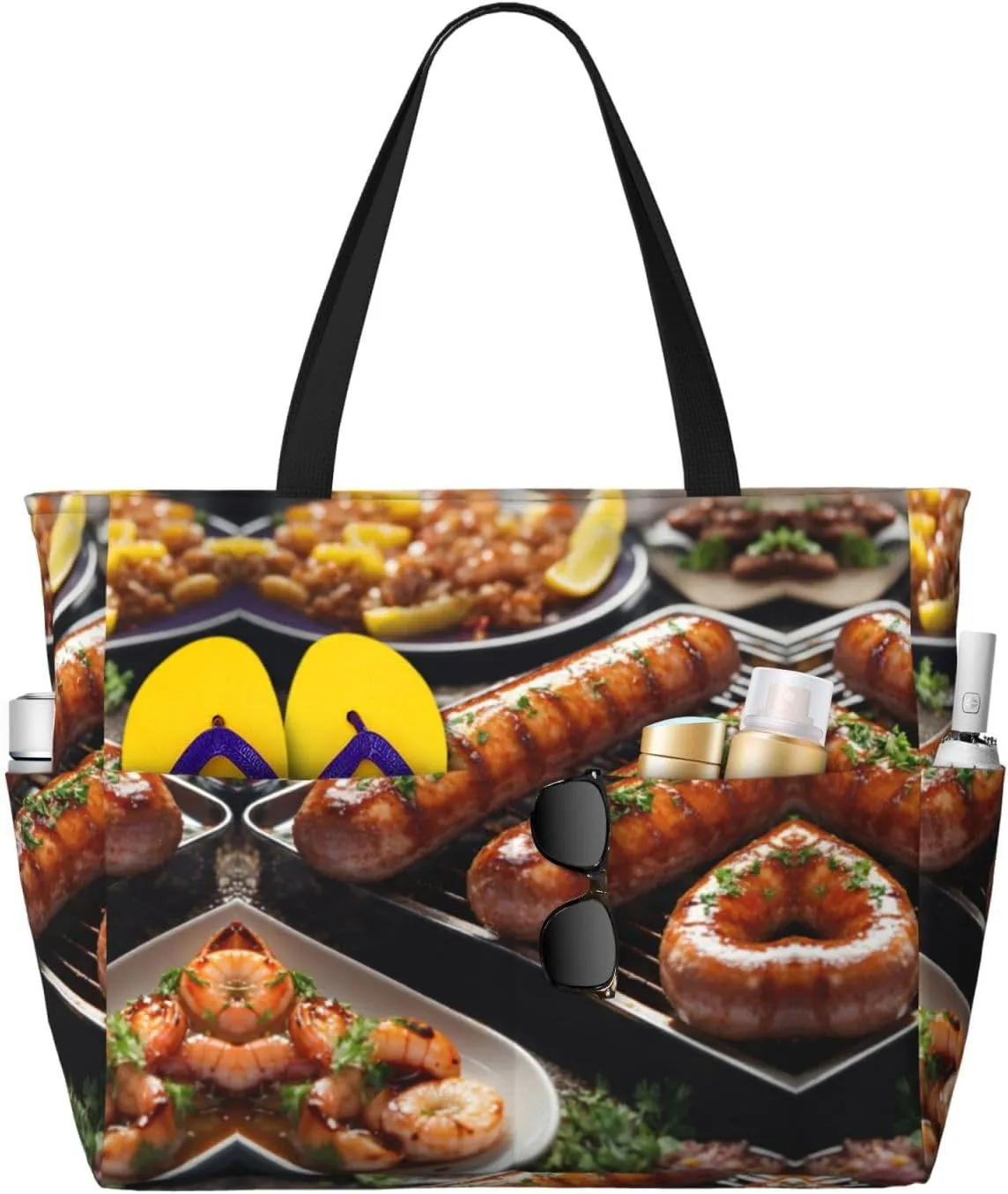 Fast Food Print Versatile Large Beach Travel Bag,Anti-Sand Beach Carry Bag For Various Needs