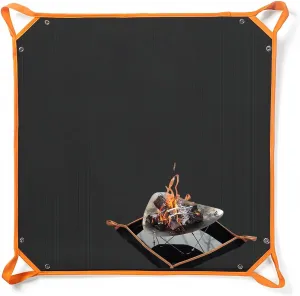 Fay Bless Foldable Fireproof Mat Flame Retardant Heat Resistant Pad Outdoor BBQ Firewood Fire Pit Fireproof Mat with Hanger for Camping,Outdoor (70×70cm/27.6×27.6in)
