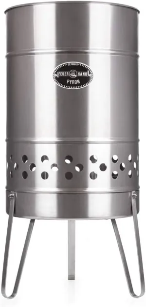 Fire Barrel Pyron, Stainless Steel Double-Walled Fire Pit for Yard or Patio, Feet Protect Ground Surface, 29" High, Great for Cooking Outdoors