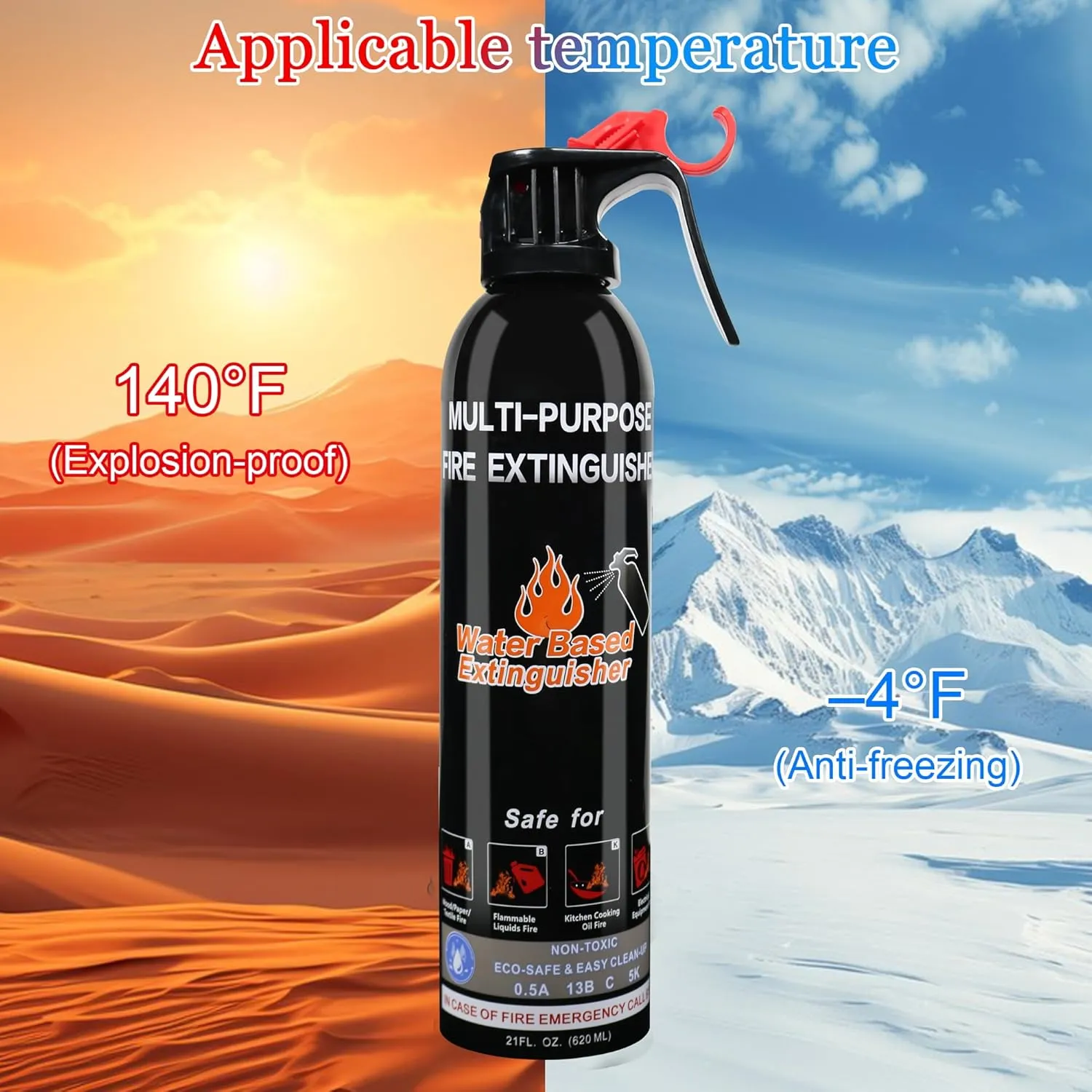 Fire Extinguisher for Home, 4 Pack Vehicle Fire Extinguishers with Mount, Portable Fire Extinguisher Effective on A, B, C, K Fires, Water-Based Extinguisher for Car Boat Office Truck Kitchen Garage RV