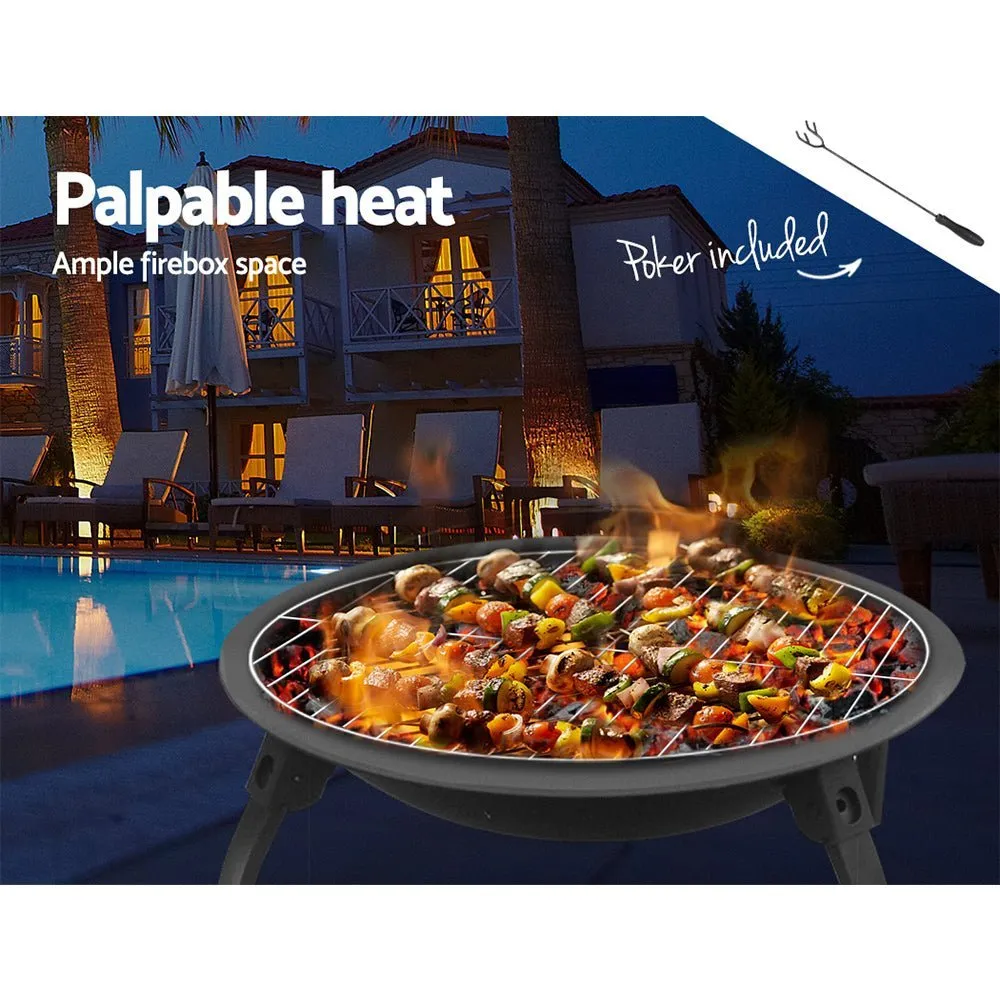 Fire Pit | 2-In-1 Portable Charcoal BBQ Grill | 22" | Black