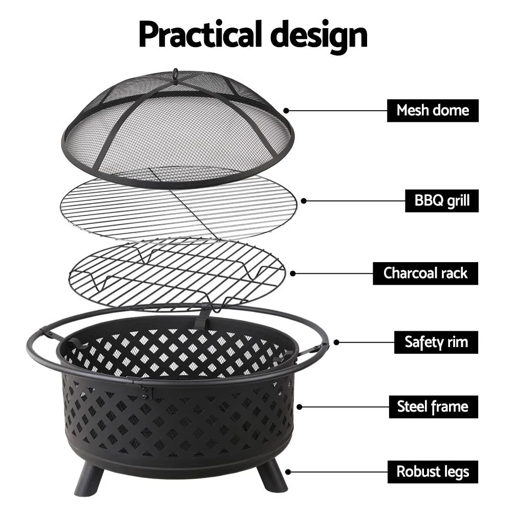 Fire Pit BBQ Grill Smoker Portable Outdoor Fireplace Patio Heater Pits 30Inch