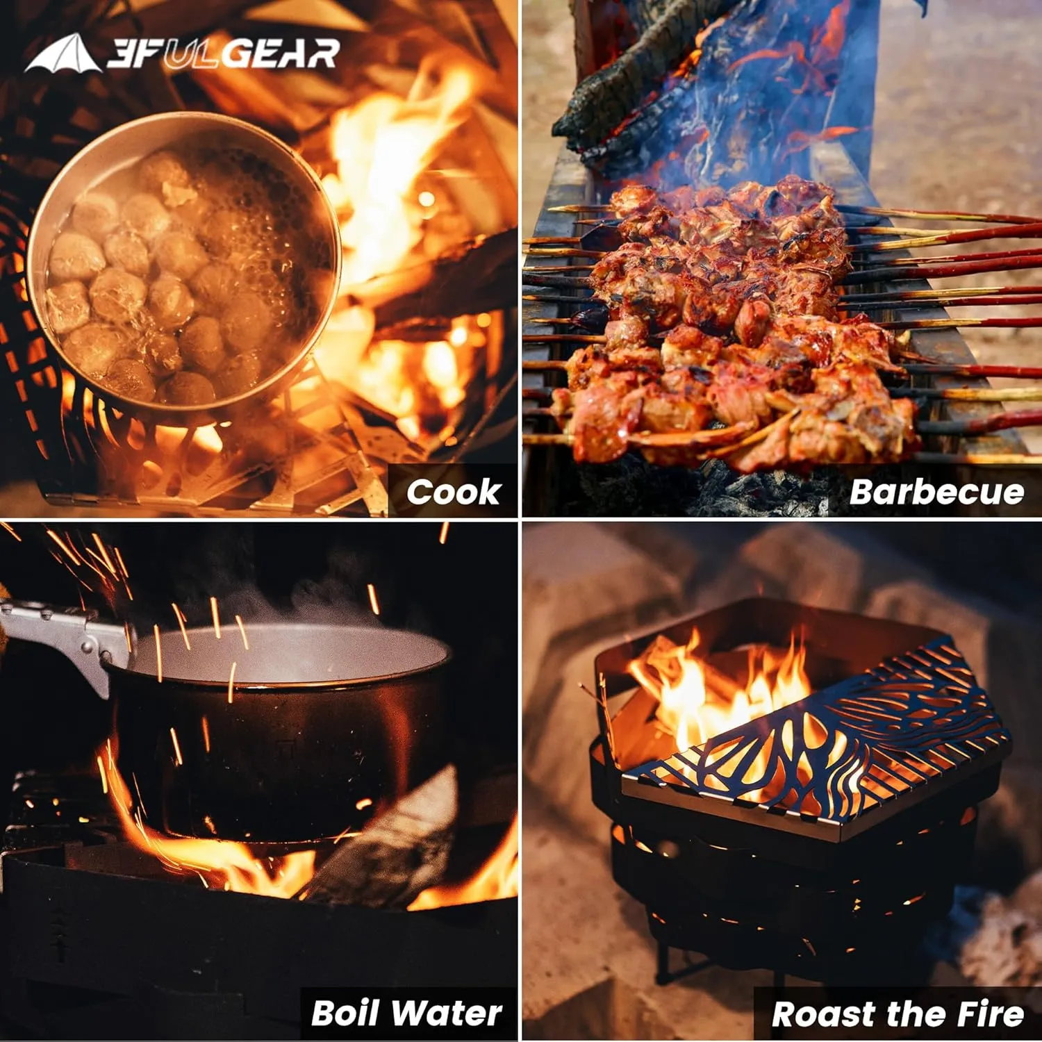Fire Pit, Halo Fire Place Outdoor Portable Wood Fire Pits Includes A Grill, A Bag, Hexagonal Fireplace for Patio Camping Gift (Hot-Rolled Steel Firepit with a Grill, Small)