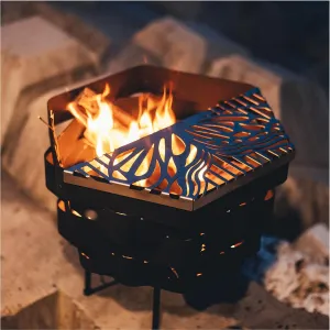 Fire Pit, Halo Fire Place Outdoor Portable Wood Fire Pits Includes A Grill, A Bag, Hexagonal Fireplace for Patio Camping Gift (Hot-Rolled Steel Firepit with a Grill, Small)