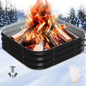 Fire Pit Ring/Raised Garden Bed, 48In Large Galvanized Steel Outdoor Fire Pits&Outdoor Fireplace Portable for Outside Patio,Camping,Bonfire,Beach,Backyard Firepit Wood Burning,Square