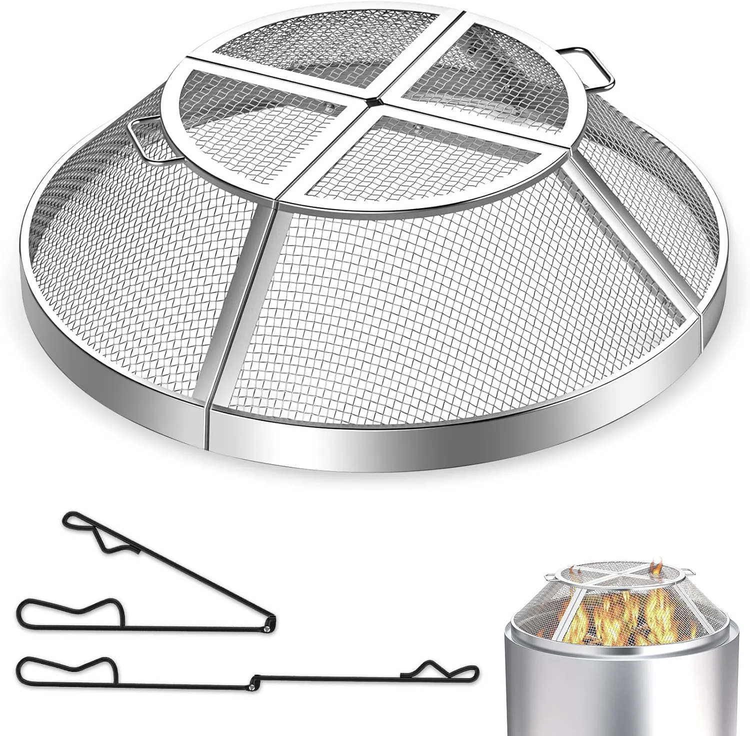 Fire Pit Screen for Solo Stove Bonfire, 19.5inch Fire Pit Spark Screen for Solo Stove Accessories, Durable Stainless Steel Spark Protector Mesh Screen for Fire Pits with Shield Removal Tools