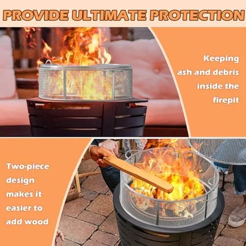 Fire Pit Spark Screen for Tiki Brand Reunion Fire Pit Accessories, Spark Protector Screen with Handle for 22" Outdoor Smokeless Fire Pit Cuisinart, Round Stainless Steel Fire Pit Mesh Screen
