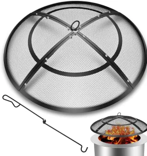 Fire Pit Spark Screen,22 Inch Fire Pit Screen Cover Outdoor with Handle&Poker,Firepit Screens Round Cover Mesh Replacement Heavy-Duty Steel Fire Pit Cover for Backyard/Beach/RV Camping