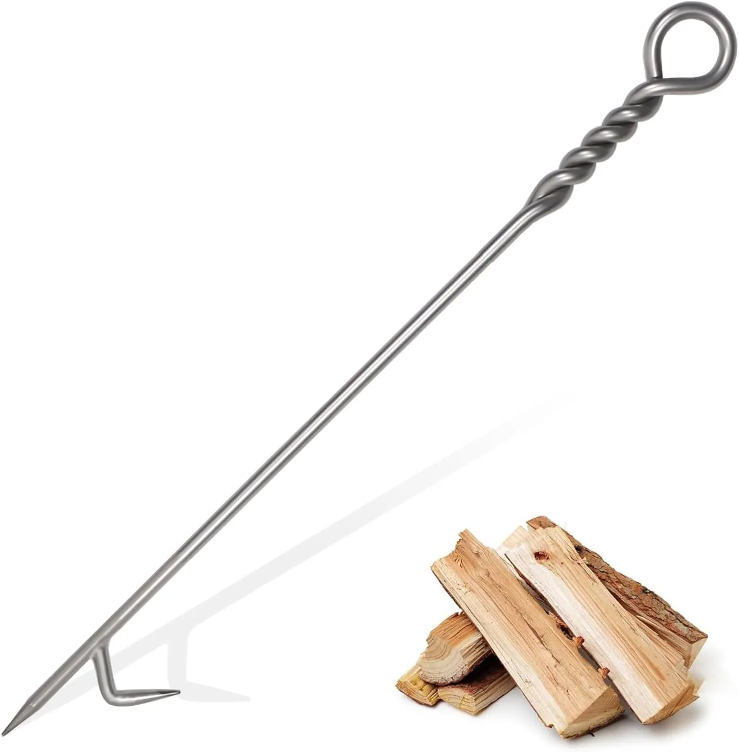 Fire Poker for Fire Pit Outdoor 40in Twisted Rope Design Stainless Steels Fireplace Poker for Fire Pit, Handmade Fire Pit Poker for Firewood Log Coals Campfire Wood Stove, Outdoor and Indoor Use