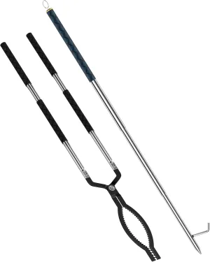 Fire Tongs for Fire Pit Outside Heavy Duty Firewood Log Grabber Claw Stainless Steel 41 Inches Fireplace Tongs and 49 Inches Fire Poker Sets Indoor
