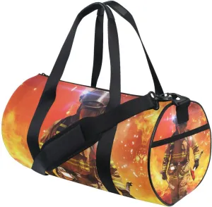 Firefighter Survivors with Tools Fire Background Portable Gym Bag, Travel Bag, Luggage bag, Sports Bag, Toiletry Bag with Handles, Detachable Shoulder Strap 17.6 x 9 x 9 inch