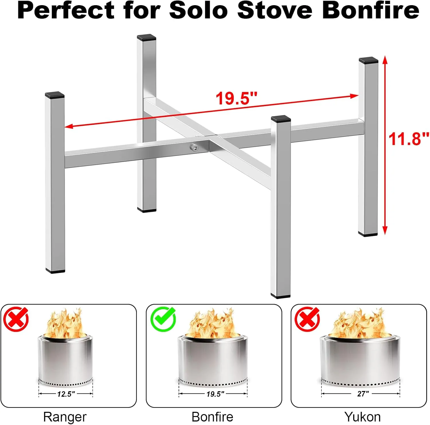 Firepit Stand, 19.5" Stainless Steel Stand for Solo Stove Bonfire and Other 19.5 in Firepit, Fire Pit Accessory, Camping Outdoor Fireplace Tools (19.5 inch)