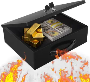 Fireproof Document Box, Fire Resistant Safe Box with Key Lock for Home, Portable Fireproof Lock Box for Personal Items, Passport, Cash, Tablet, Exterior 13.2" x 11" x 4.13" Large