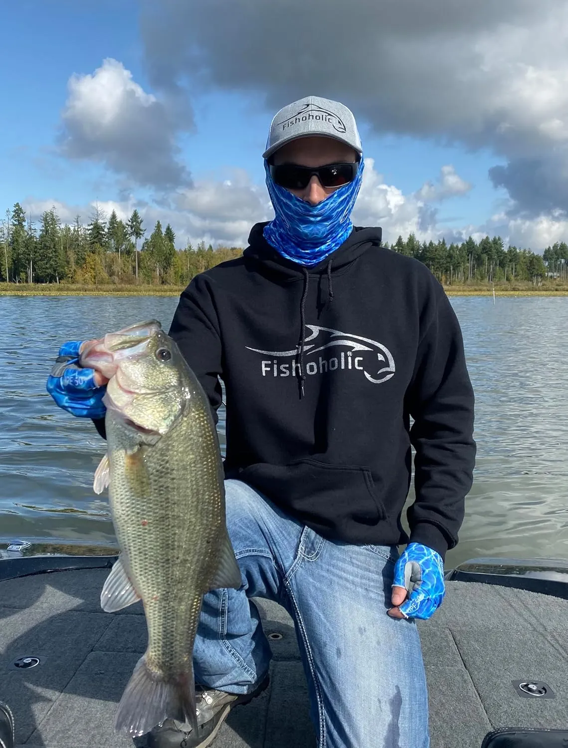 Fishoholic UPF50  Fingerless Fishing Gloves - Sticky Grip Sun Protection Glove - Kayaking Paddling or Rowing