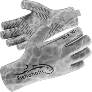 Fishoholic UPF50  Fingerless Fishing Gloves - Sticky Grip Sun Protection Glove - Kayaking Paddling or Rowing