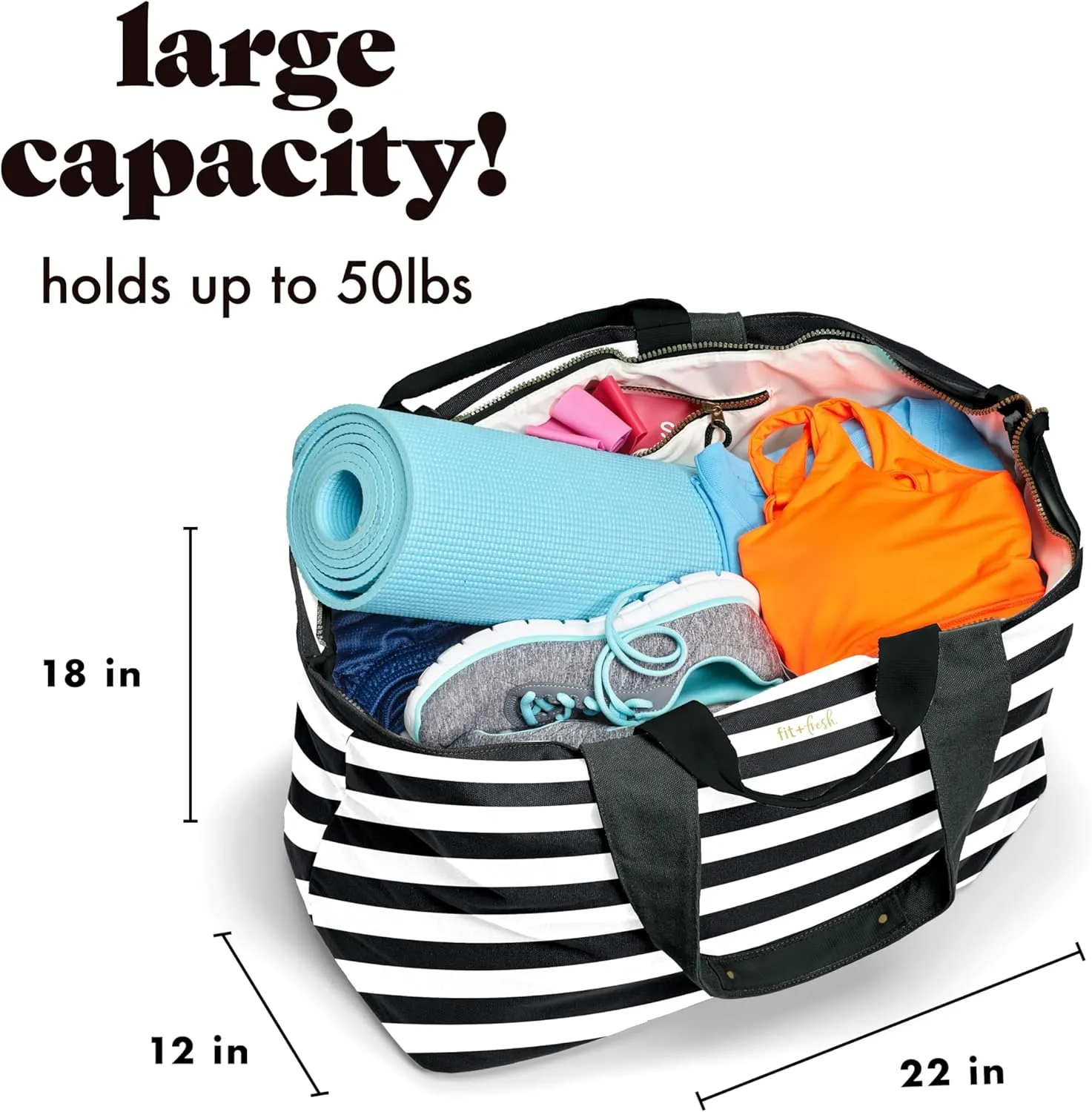 Fit & Fresh Large Beach Bag for Women - Extra Large Travel Tote With Pockets