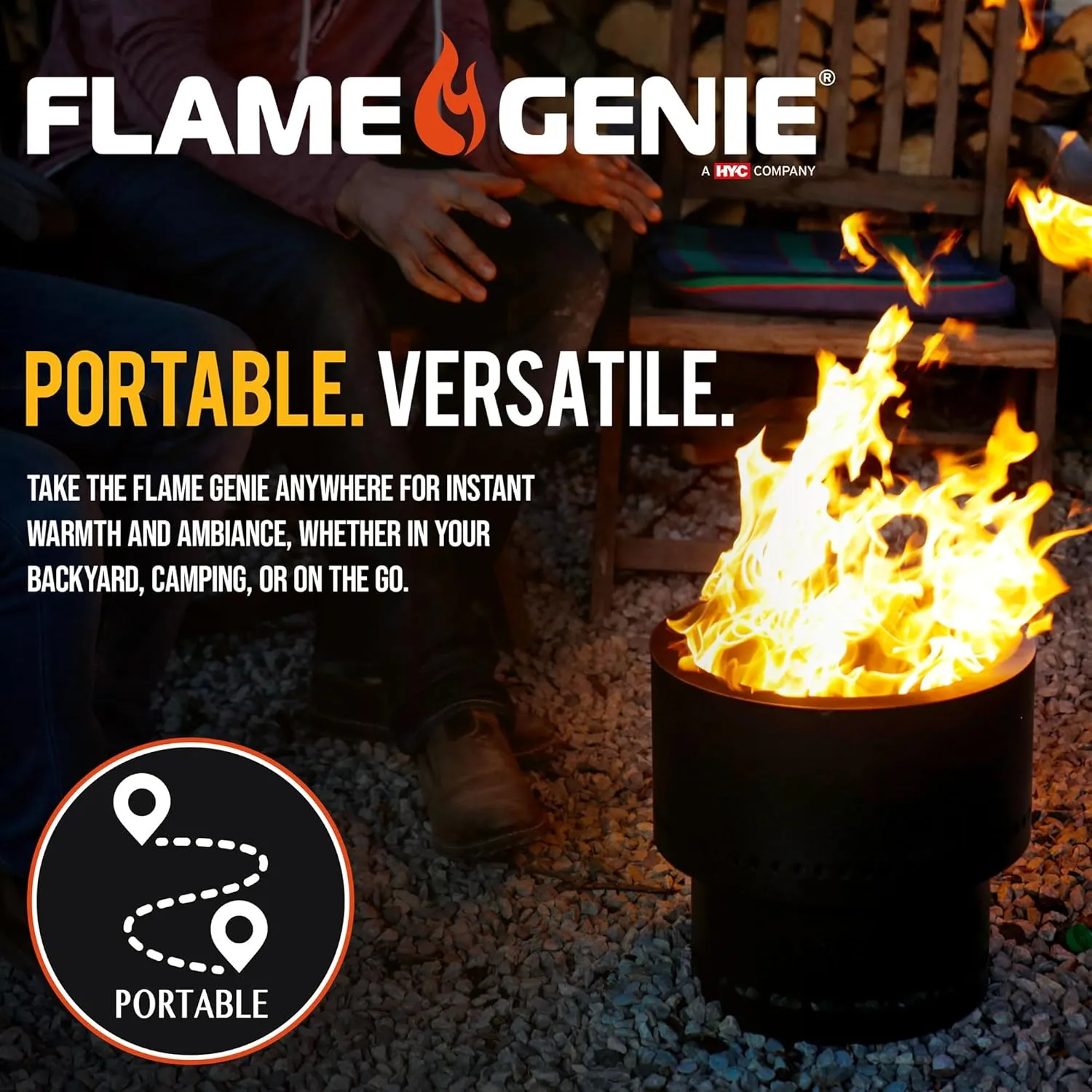Flame Genie FG-16 13.5" Diameter Portable Pit, Smoke Free, Wood Pellet Fire Pit, Smokeless Fire Pits for Outside, Smokeless Firepit, USA Made, Black