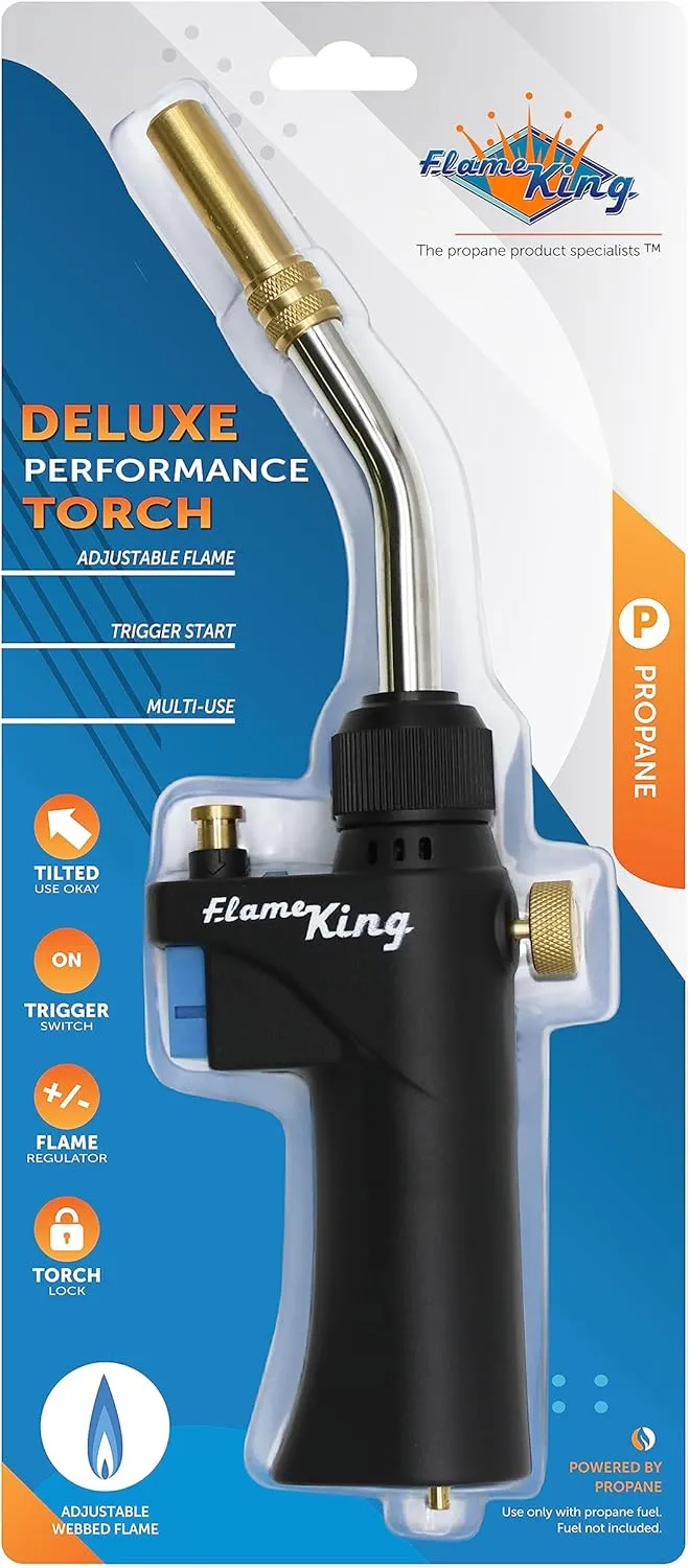 Flame King FK-028CGA High Intensity Propane Torch Head for Soldering, Brazing, Plumbing, Lighting Charcoal/Fire Pits,Compatible with 1LB Cylinders, MAPP, and MAP-PRO
